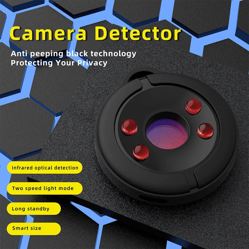Black infrared camera detector with compact design for locating hidden cameras up to 5 metres away