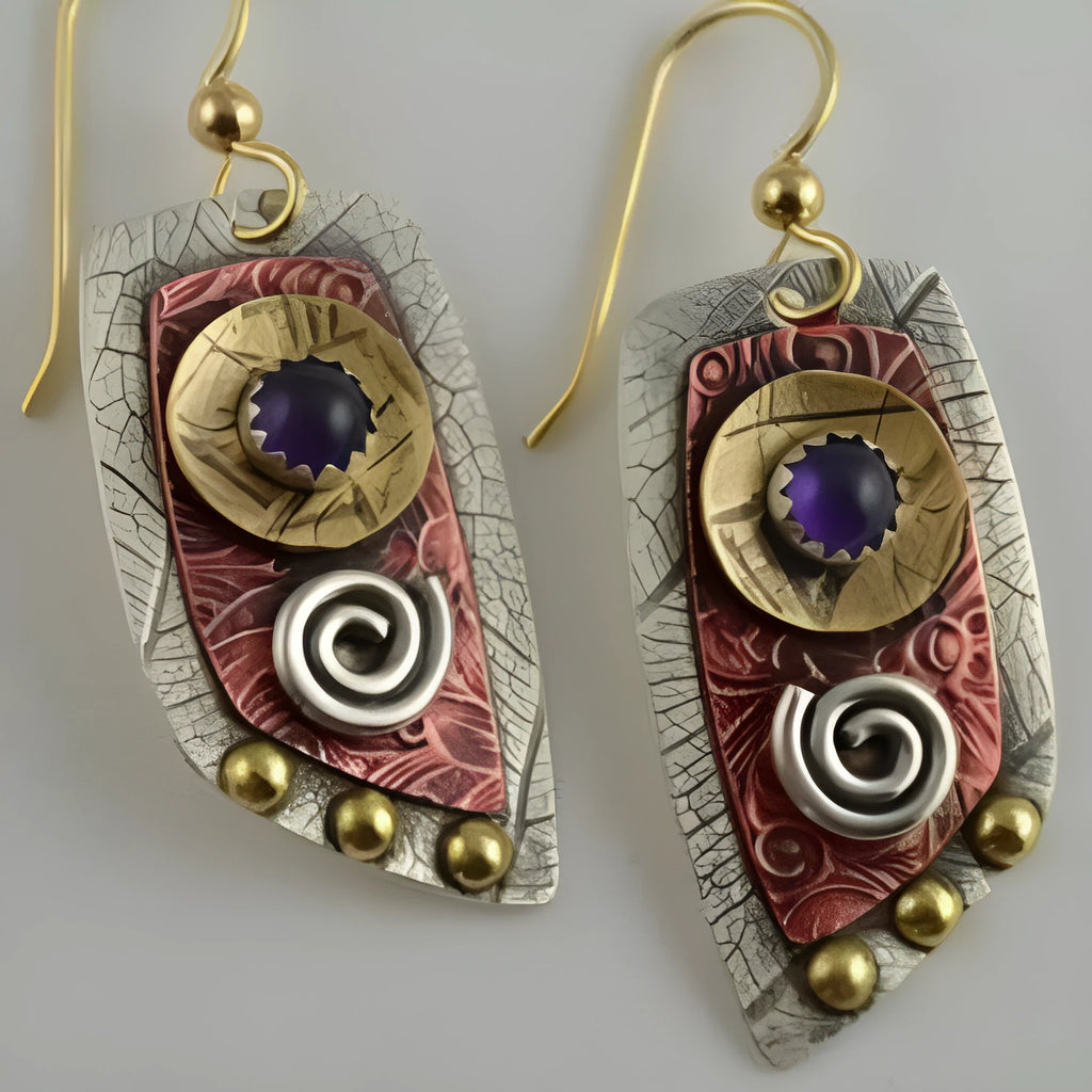 Gold geometric camouflage leopard print zinc alloy earrings with irregular asymmetrical design