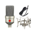 Wired condenser microphone with stand in champagne gold or black gold finish for recording and live broadcast.
