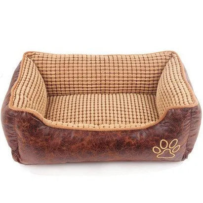 Kennel dog bed pet nest with suede fabric, blanket, bone toy, and summer mat