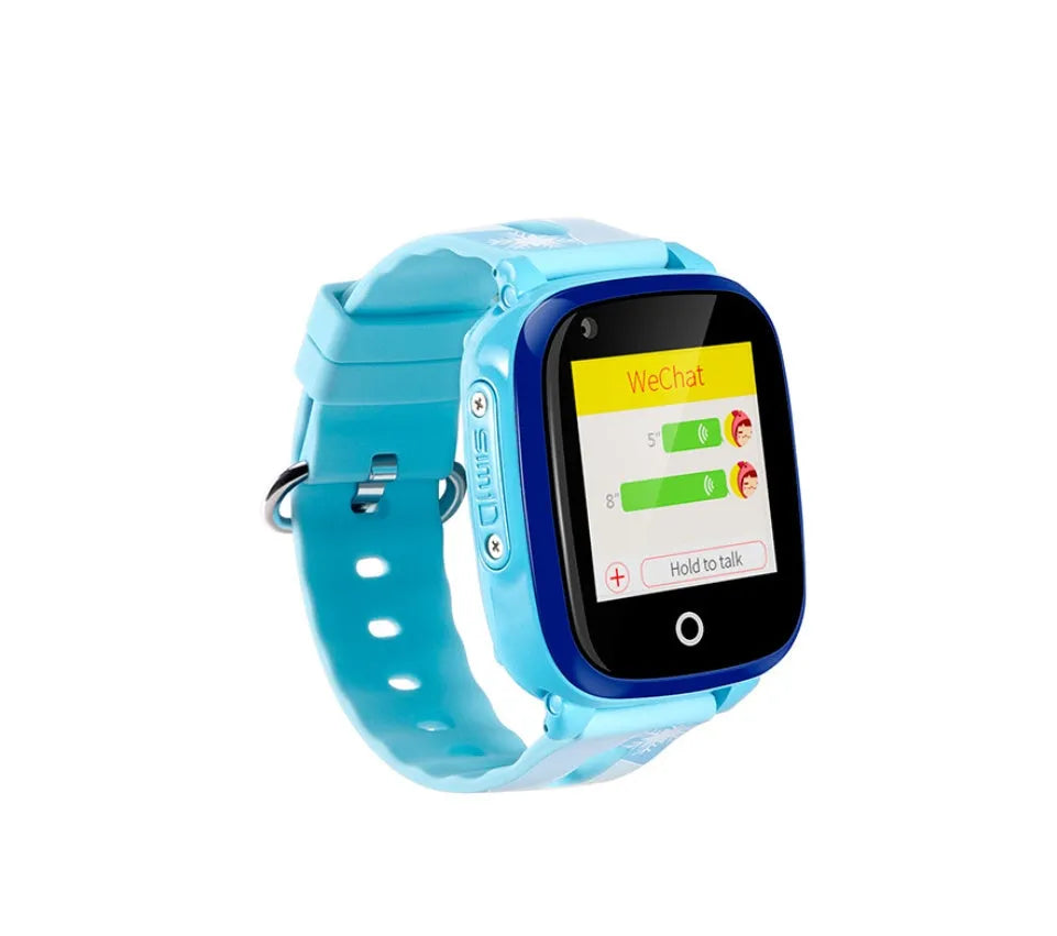 Kids GPS Smart Watch DF33Z in blue with 1.4 inch OLED screen, silicone strap, and IP67 waterproof rating
