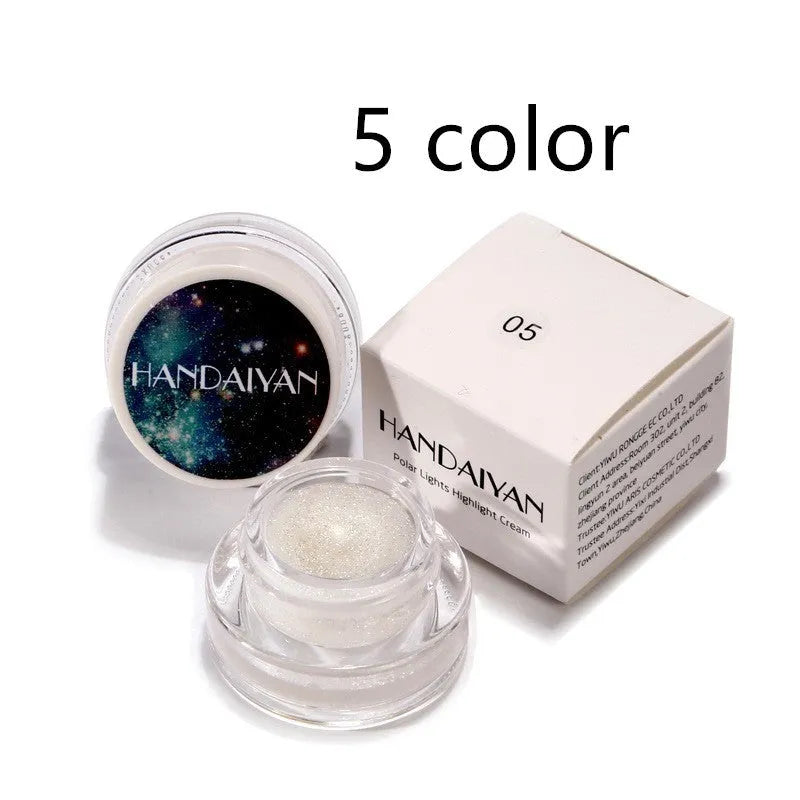 5-colour Aurora Chameleon highlighter shimmer eyeshadow bronzer contour palette in compact 3.5cm by 2.5cm size