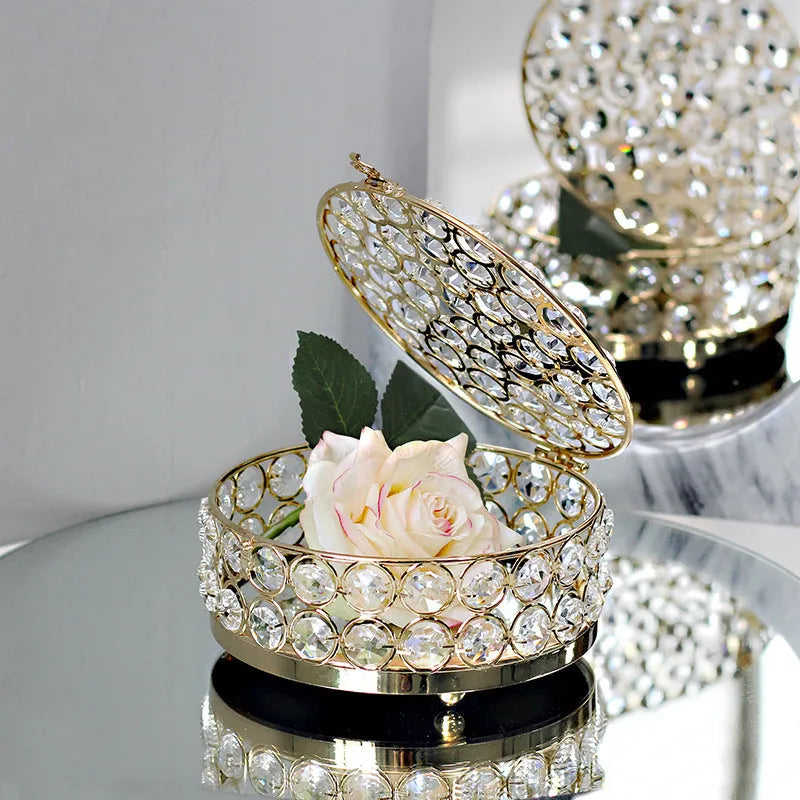 European style iron jewellery box with crystal glass lid in French gold colour