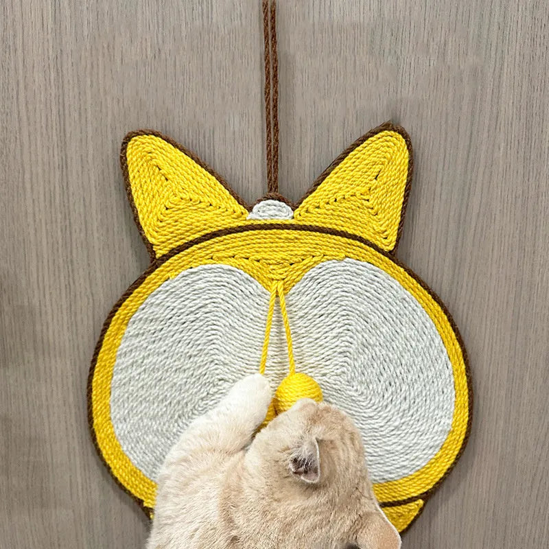 Yellow Corgi butt design cat scratching board with sisal fabric and anti-slip base