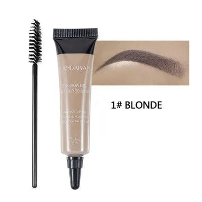 Eyebrow henna gel cream with brush, available in six shades including black and brown, waterproof long-lasting formula