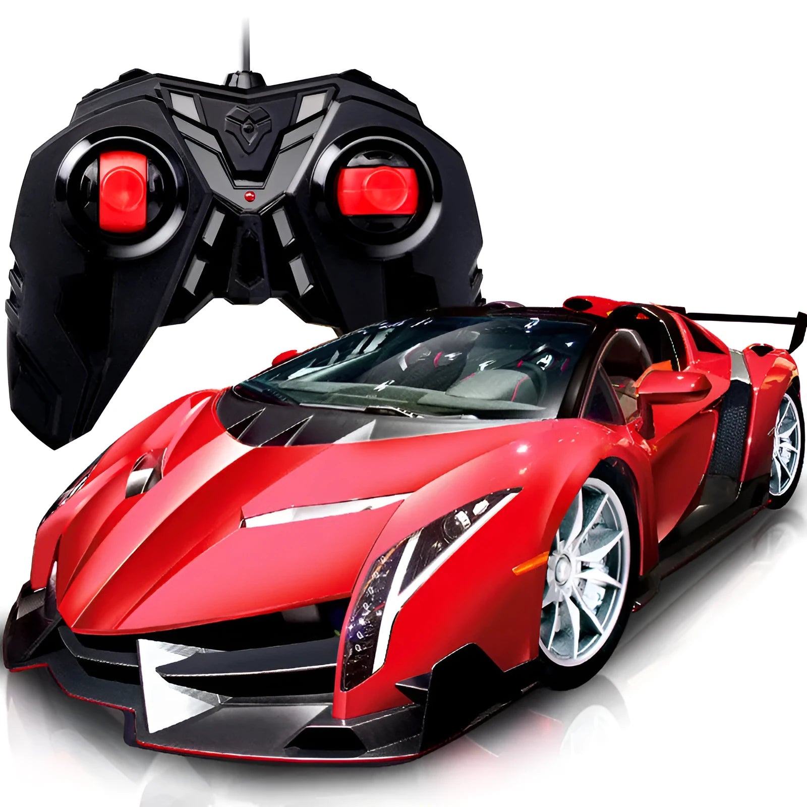 1:16 scale blue remote control racing car with LED lights and airflow line body on a surface