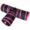 Foldable blue pet tunnel with steel wire frame and multiple openings for small animals