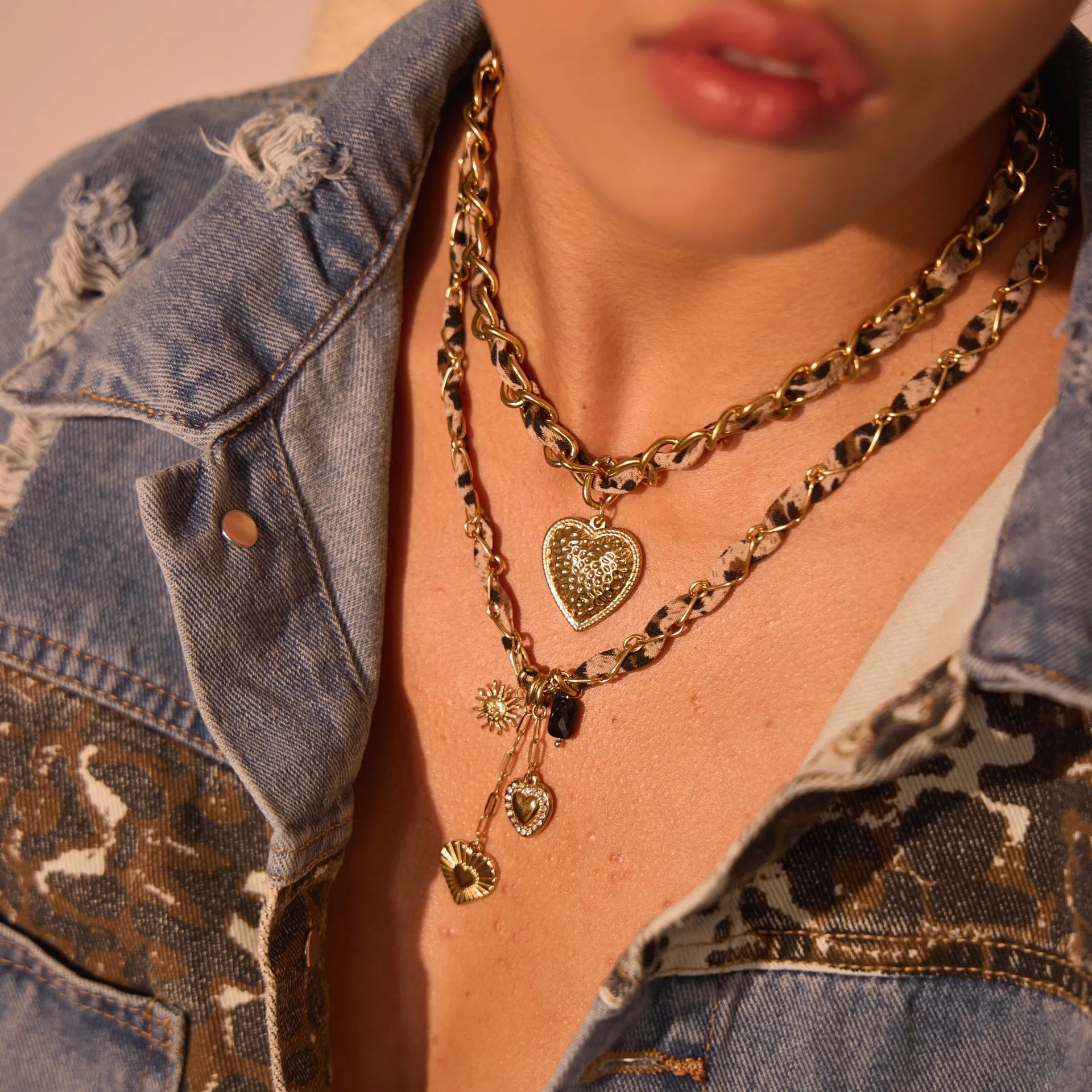 Geometric leopard love pendant stainless steel necklace with chain