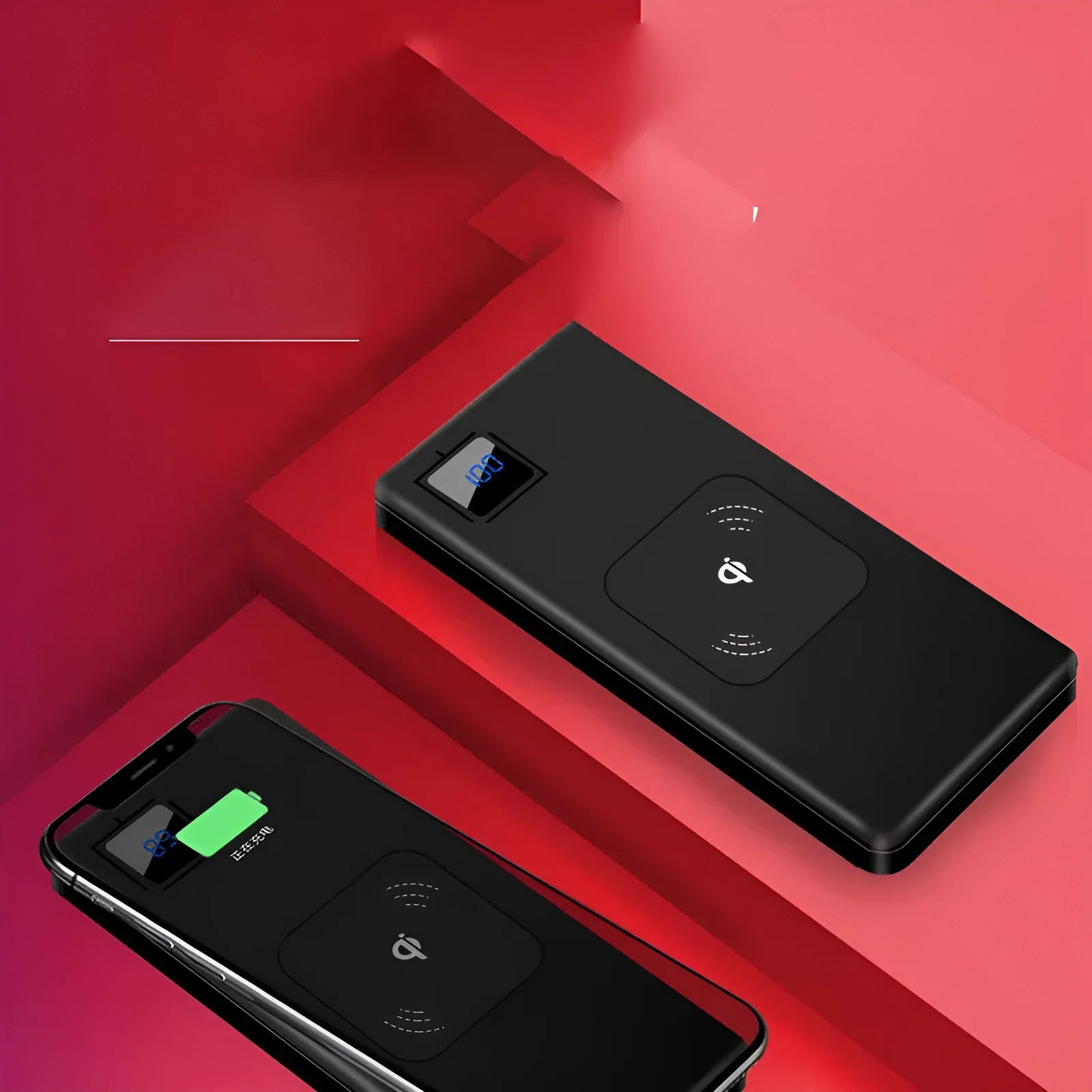 Alloy mobile power bank with LCD display showing capacity available in black silver red and blue