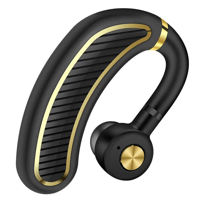 Black Gold and Black Silver sweatproof wireless earphones with long battery life on a charging case.