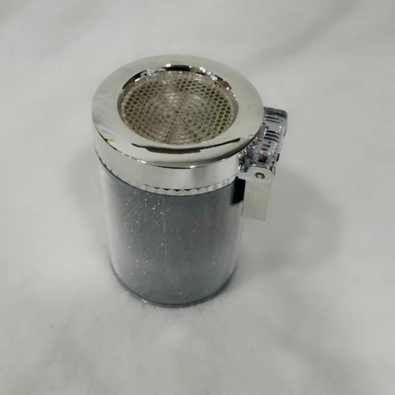 Silver solid molded car ashtray in transparent blister packaging for cup holders over 7cm