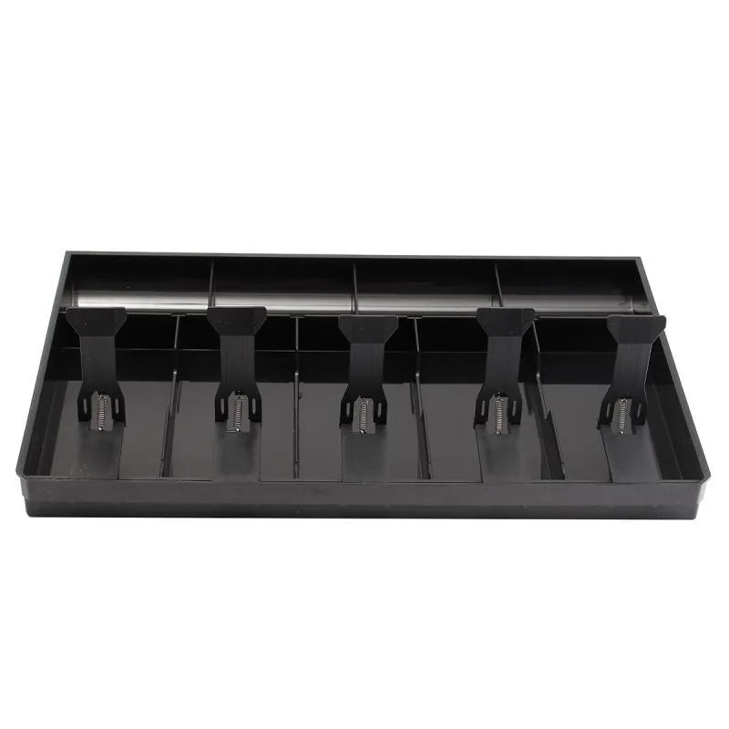 Black and white five-drawer ABS plastic cash register box for banknote and coin organisation