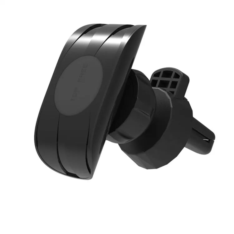 Black car phone holder attached to vehicle air vent with phone securely mounted