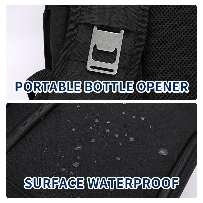 Blue insulated picnic backpack with adjustable straps and detachable ice pack