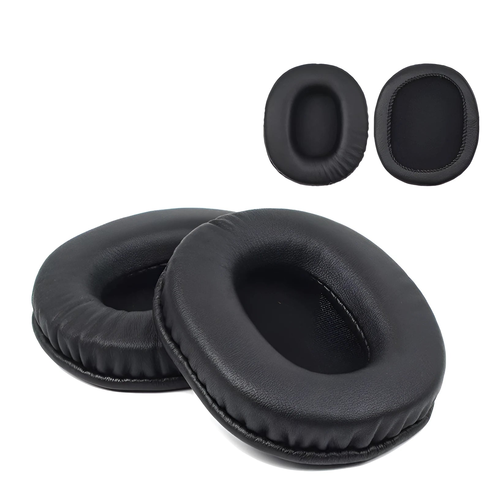 Two black PU leather replacement earmuff covers for Sony MDR-1R headphones.