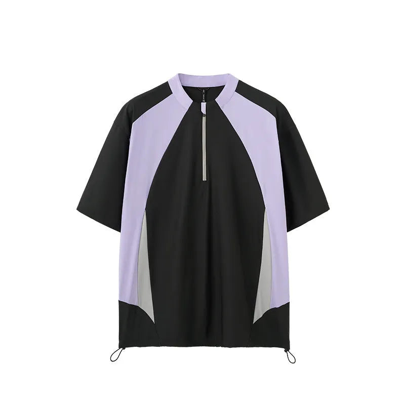 Men's solid colour polyester casual top shown in black and beige, featuring both long sleeve and short sleeve options.