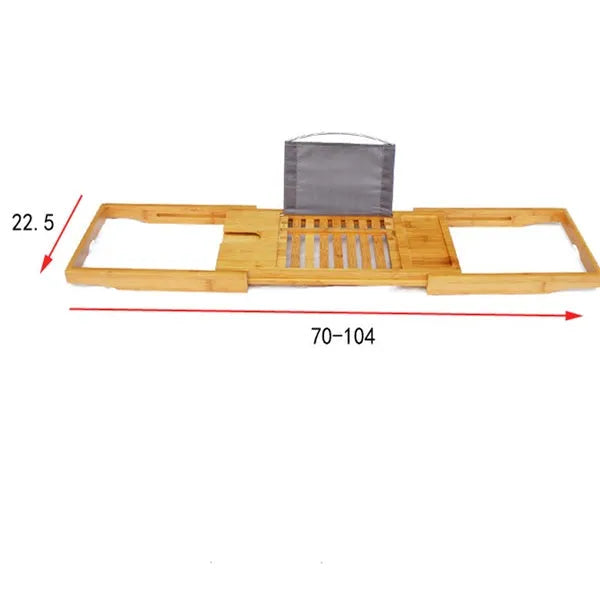 A bamboo bathtub frame with a single shelf for bathroom countertop storage.