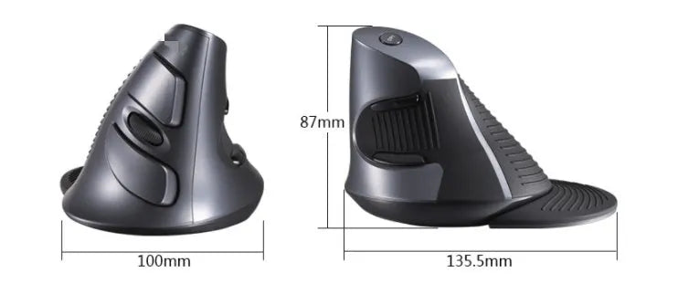 Wireless vertical ergonomic mouse in black or white with USB connection