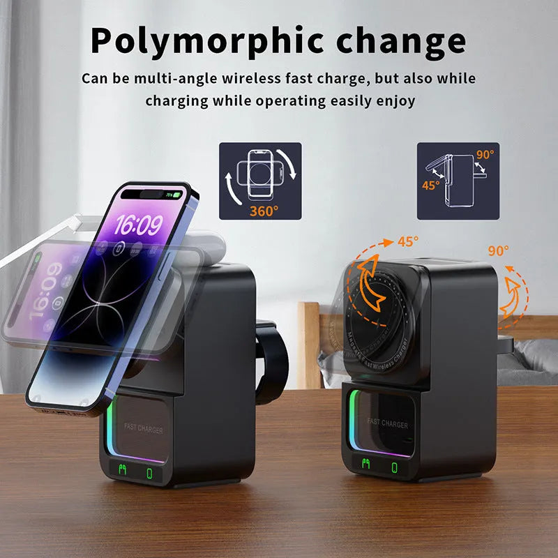 White and black Bluetooth speaker wireless charging station with 23W fast charging capability