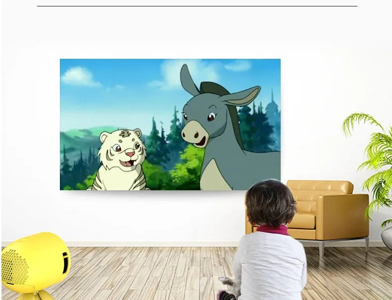 YG220 portable LED projector in white or yellow colour with front projection design
