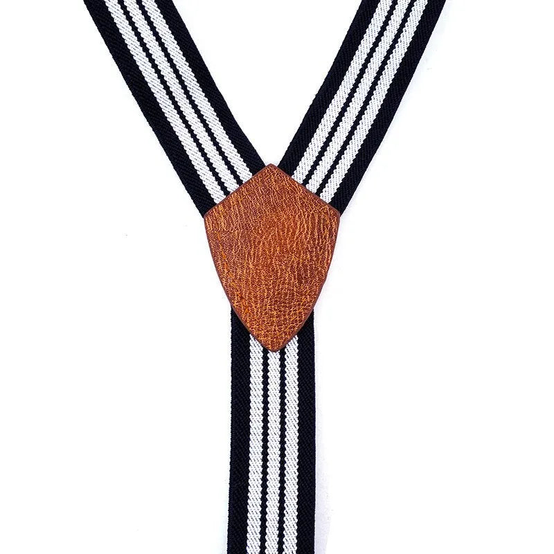 Children's wooden bow tie with matching striped suspenders and belt for boys, nine colour options available.