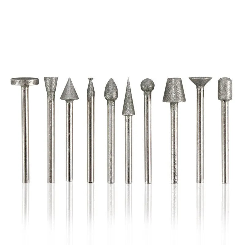 Alloy diamond grinding heads with elliptical cone shape and 3mm shank for glass jade stone work