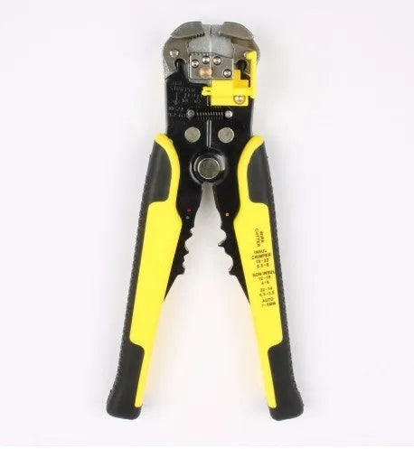 Yellow automatic cable wire stripper crimping plier multitool with metal construction