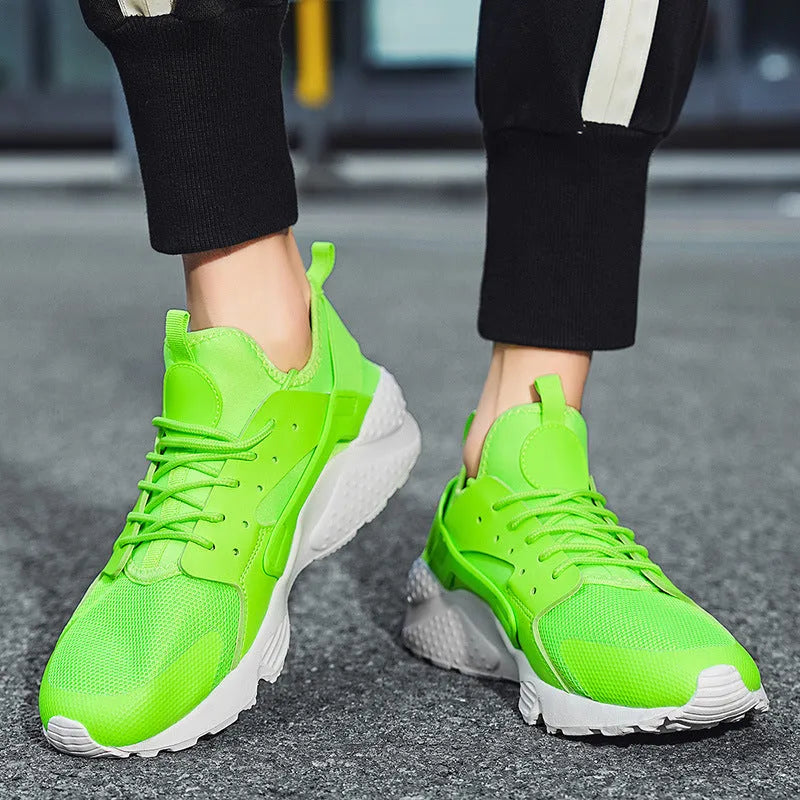 Men's low-top casual lace-up trainers in fluorescent colours with mesh upper and cross shoulder strap