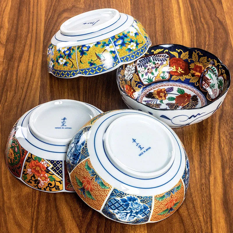 Japanese style 4-inch ceramic bowl with retro peony floral pattern and underglaze surface