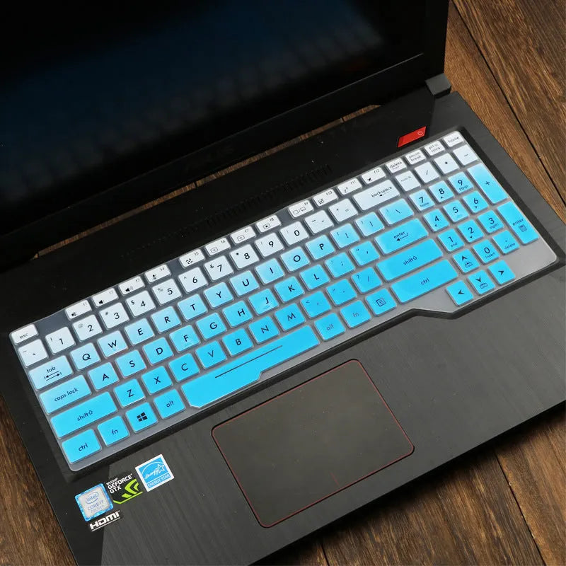 ASUS Flight laptop keyboard protective film cover in various colour options including blue, mint, and gradient patterns.