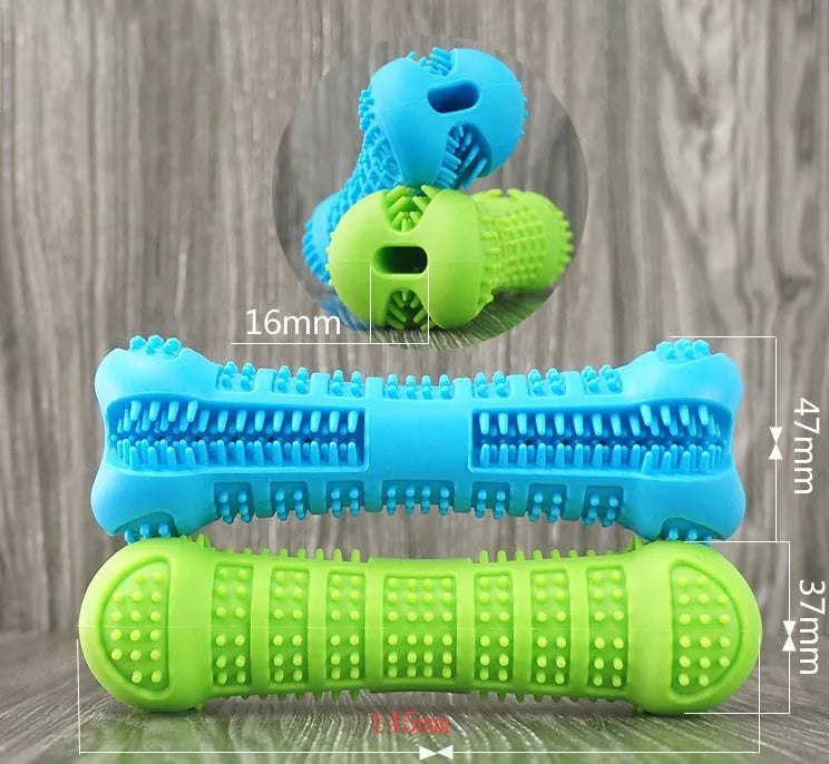 Bone-shaped silicone dog molar stick with bristles for teeth cleaning and easy toothpaste hole
