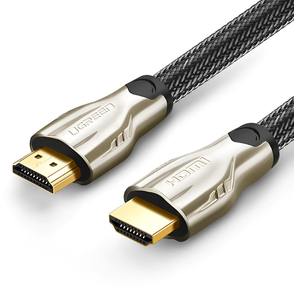 5 metre long black HDMI cable with gold-plated connectors on a white background.
