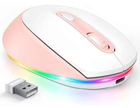 24g ultralight wireless ergonomic mouse in various colours, shown with USB charging cable.