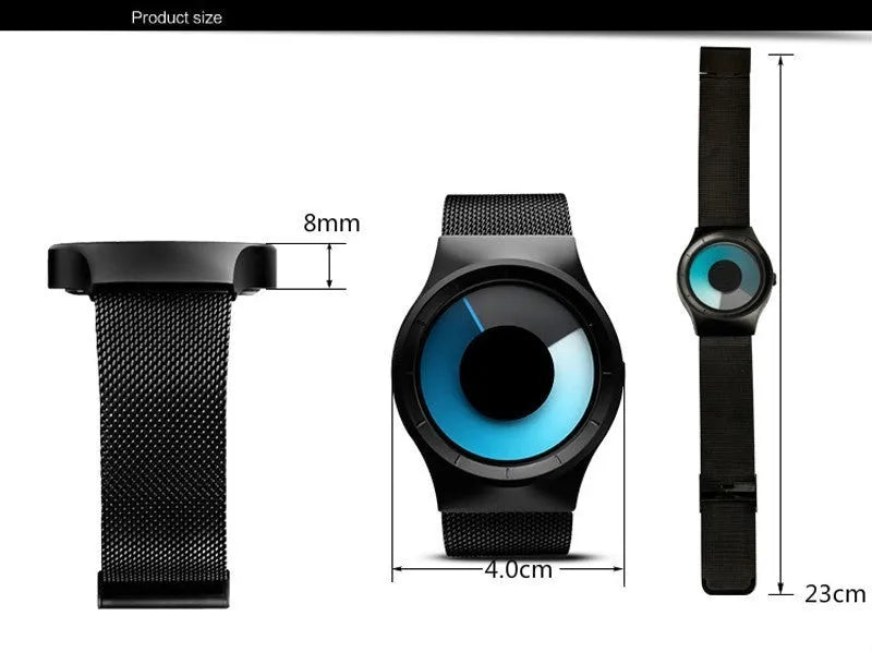 Unisex casual watch with stainless steel mesh band, 40mm case, aurora borealis dial, and anti-glare mineral glass