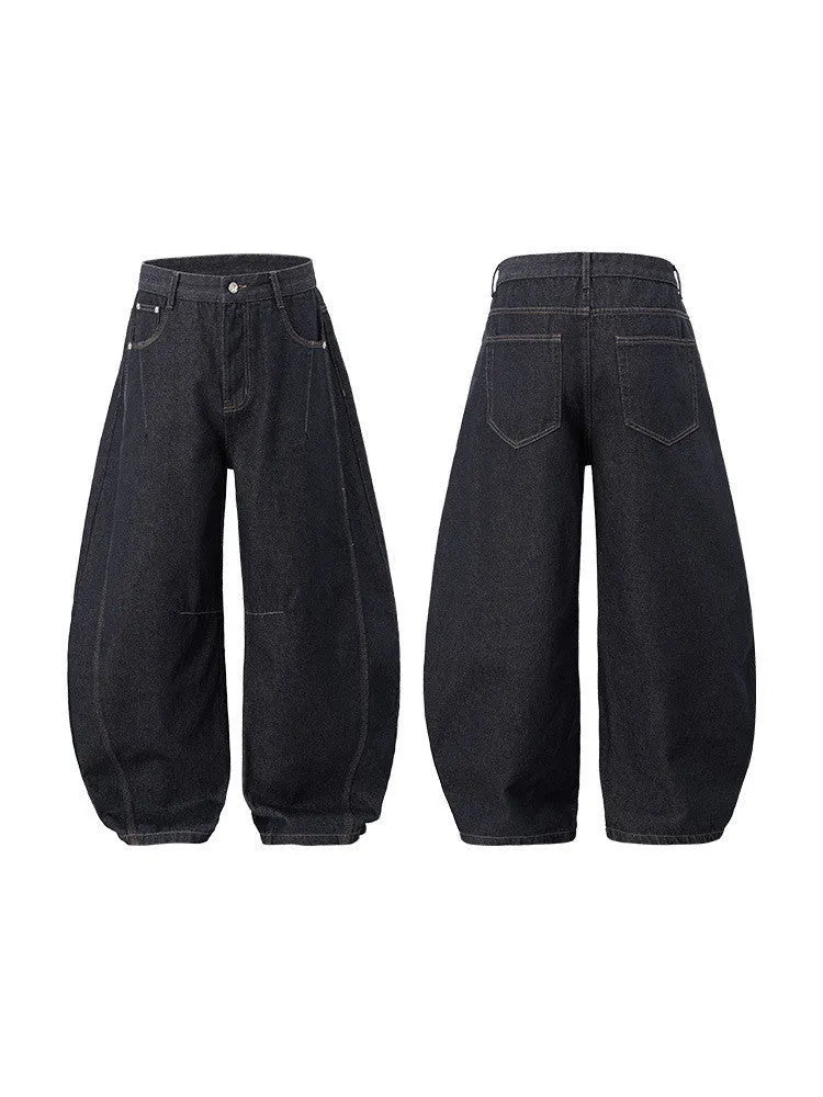 Men's wide leg denim trousers in original cow colour, mid waist design