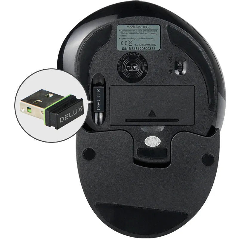 Wireless vertical ergonomic mouse in black or white with USB connection