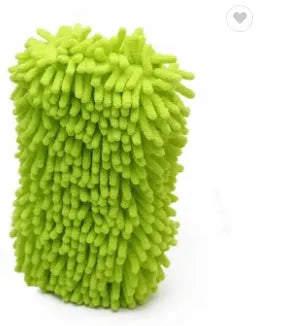 Silvery green microfiber car wash sponge measuring 14 by 25 centimetres for vehicle cleaning