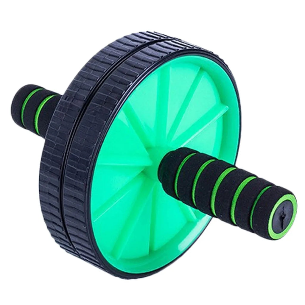 Double wheel abdominal exercise wheel in engineering plastic, 18x24x80cm, available in blue, green, red, and yellow