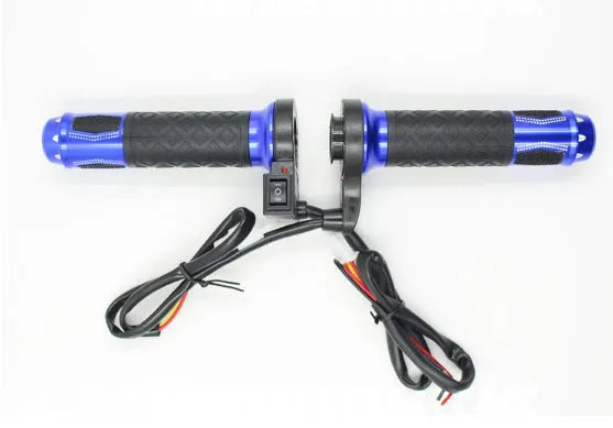 Blue heated motorcycle handle grip for 22mm J-caliber throttle with three temperature settings