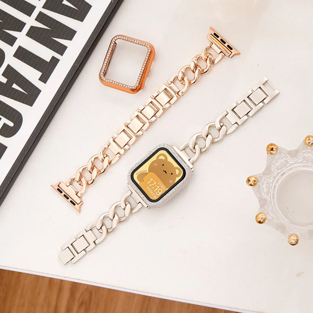 Denim chain metal Apple Watch strap in silver, black, gold, rose gold or Starlight colour options