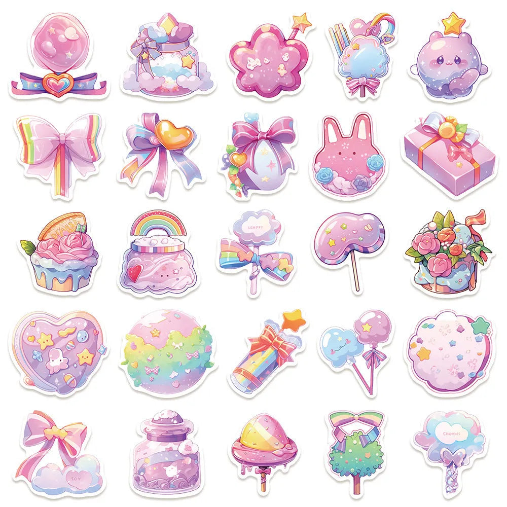 Colourful candy-themed waterproof decorative stickers in various 4-7cm sizes for journal decoration