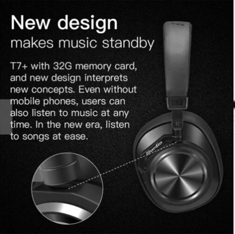Wireless Bluetooth 5.0 headset in black with noise reduction and battery display