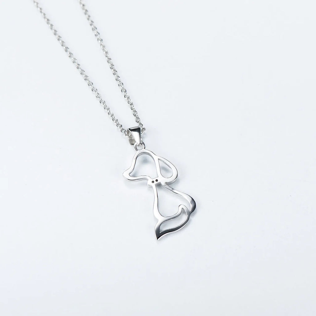 Ladies 925 sterling silver dog pendant necklace with adjustable round bead chain, unisex cartoon animal style