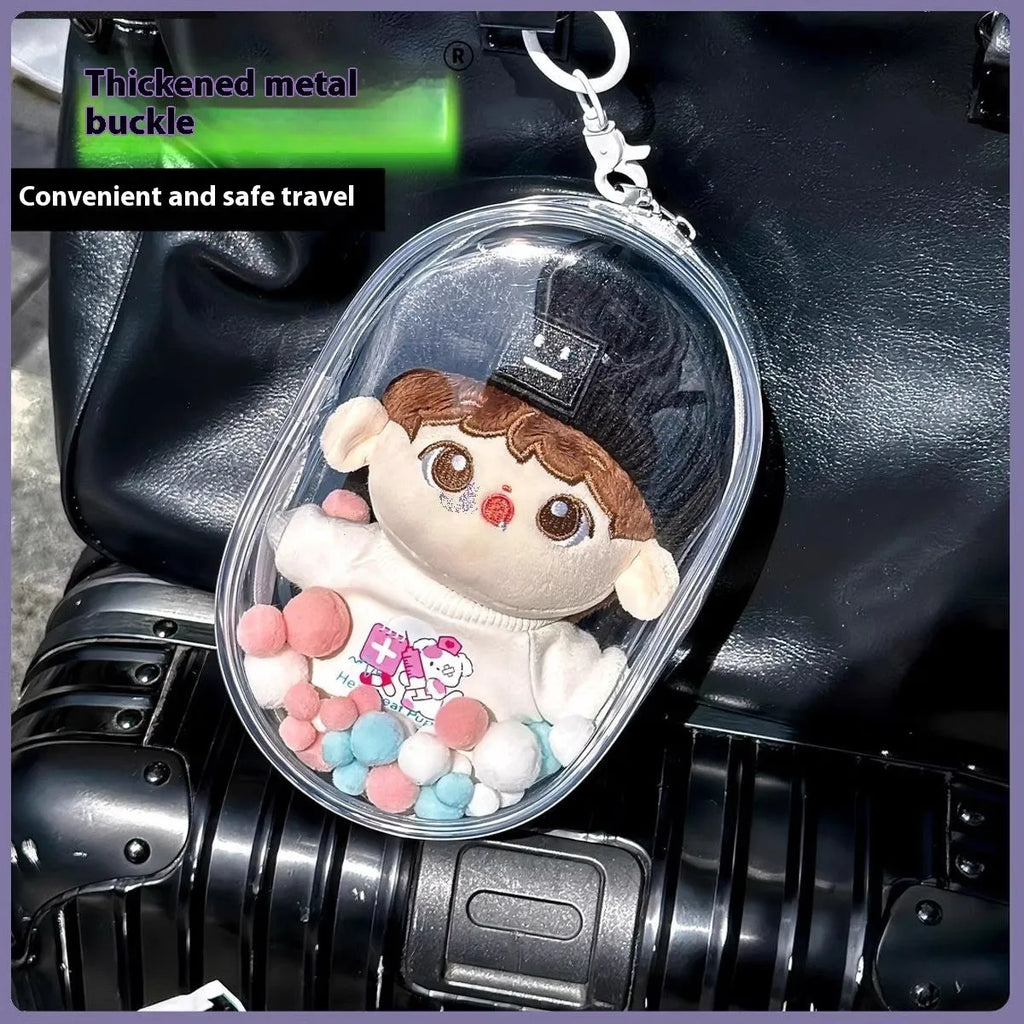 17cm PVC cube storage bag for dolls in transparent or coloured options with keychain