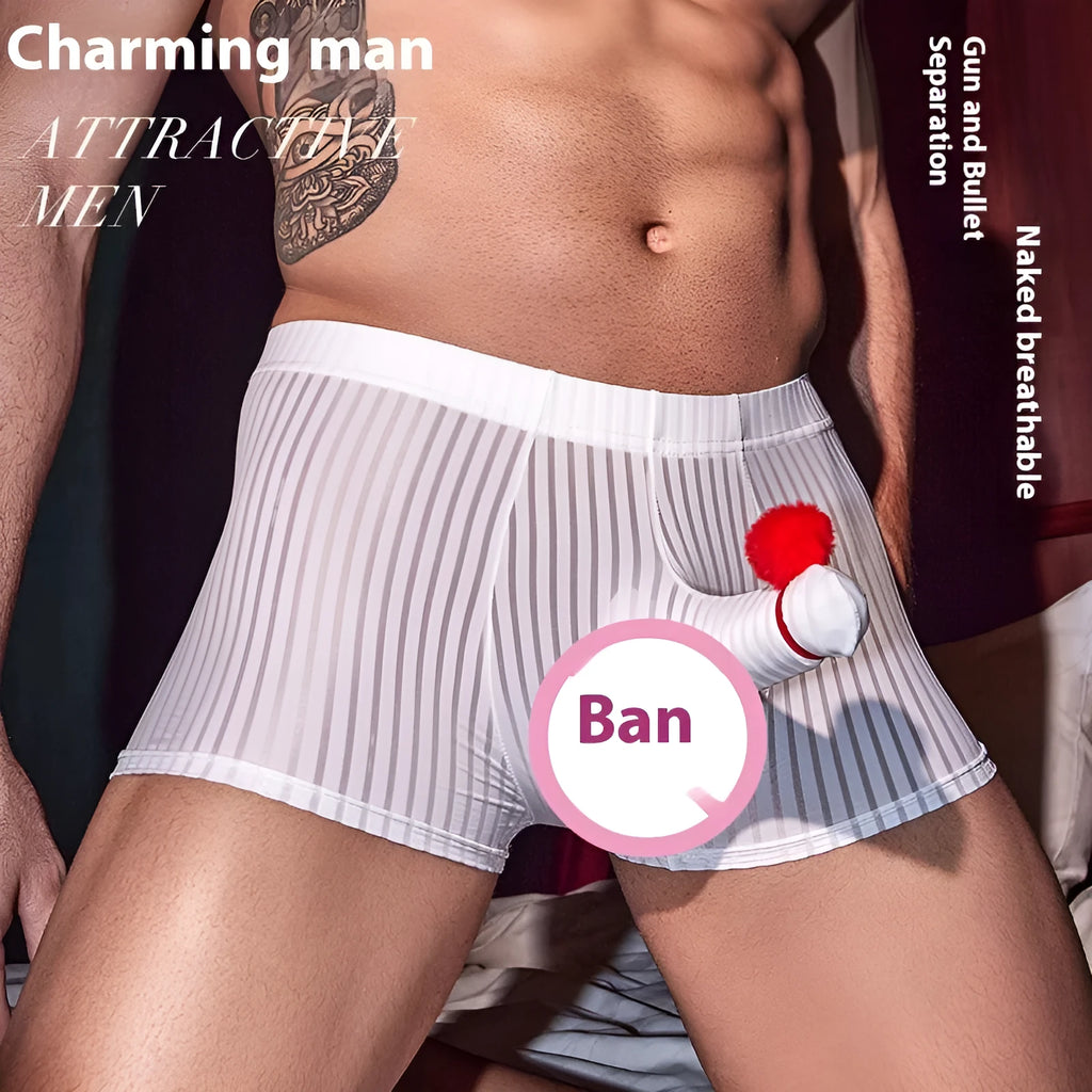 Men's striped boxer brief underwear in black, white and dark grey colour options