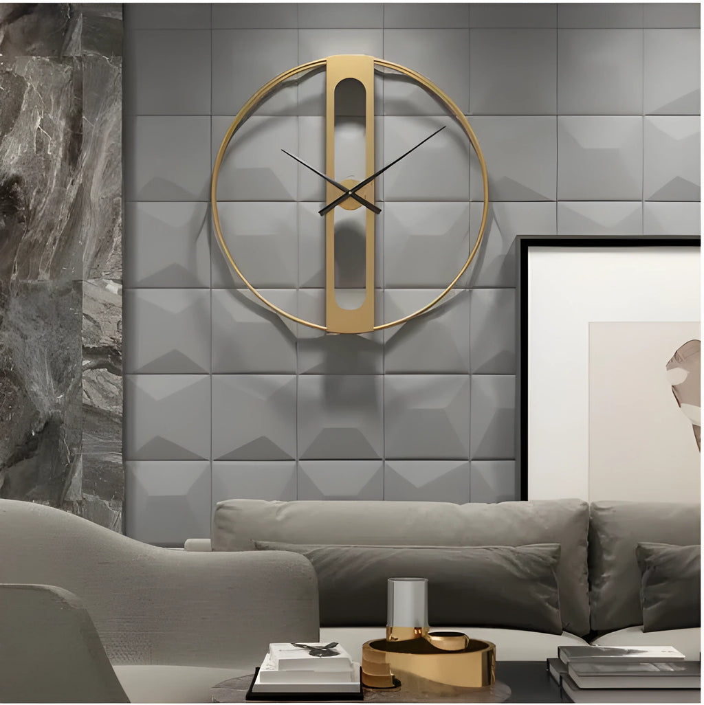 50cm round metal wall clock in black or gold colour with battery-powered movement