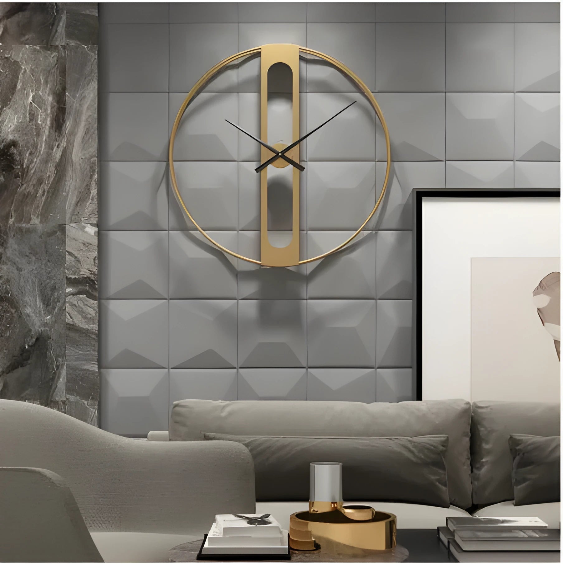 50cm round metal wall clock in black or gold colour with battery-powered movement
