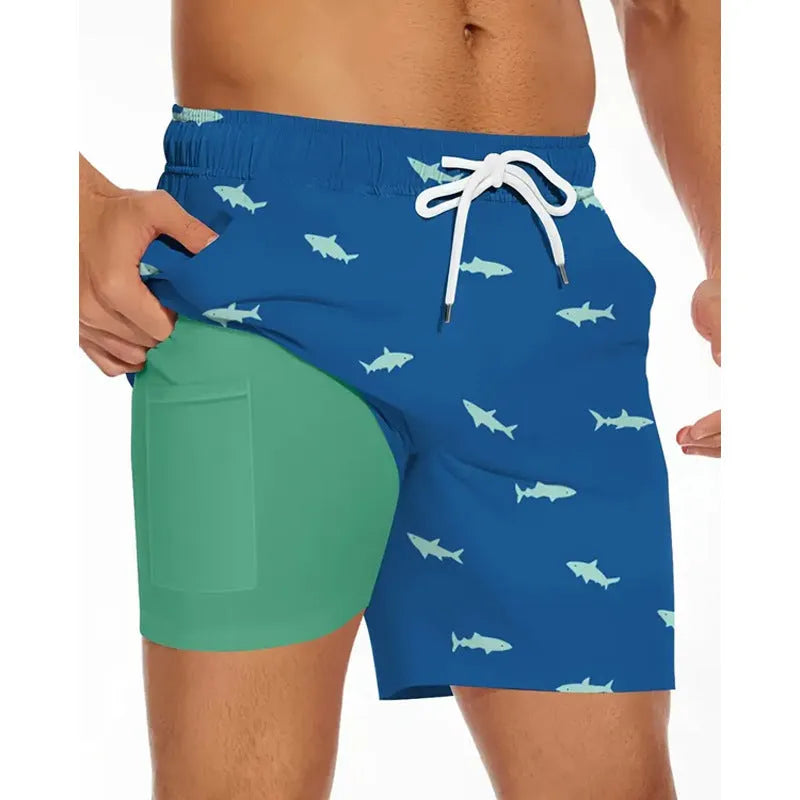 Men's loose-fit polyester casual trousers for beach and summer wear in a solid colour.