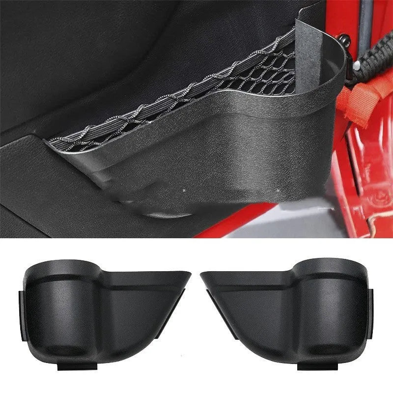 Black ABS plastic door storage organiser box for Jeep Wrangler JK and JL model interiors