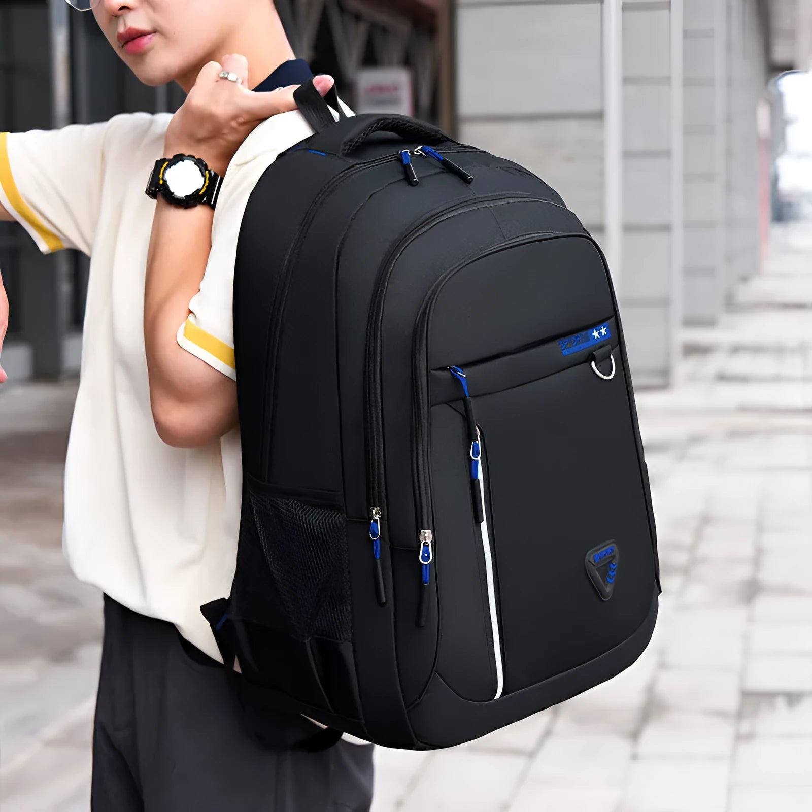 Men's large Oxford cloth schoolbag in red, green, blue, or black colour with air pillow straps